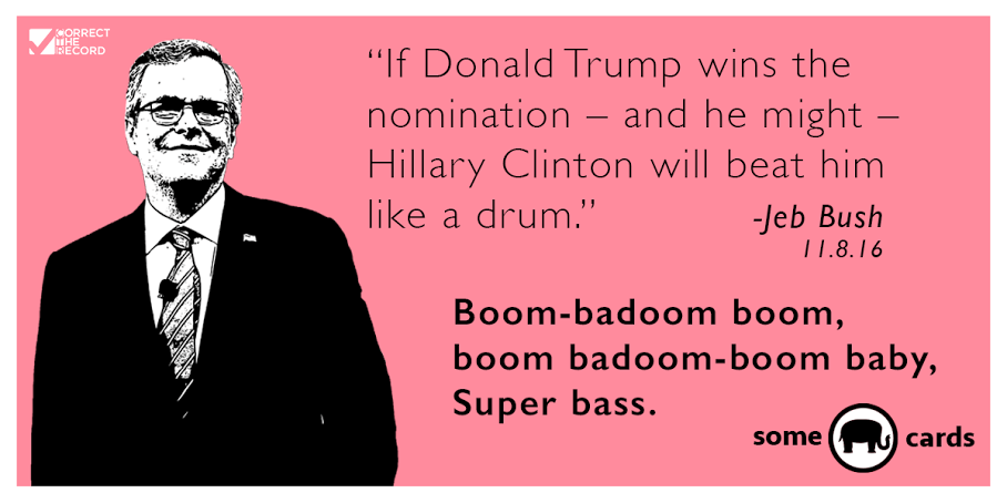 JEB BUSH --- HILLARY WILL BEAT TRUMP LIKE A DRUM --- 9-5-16